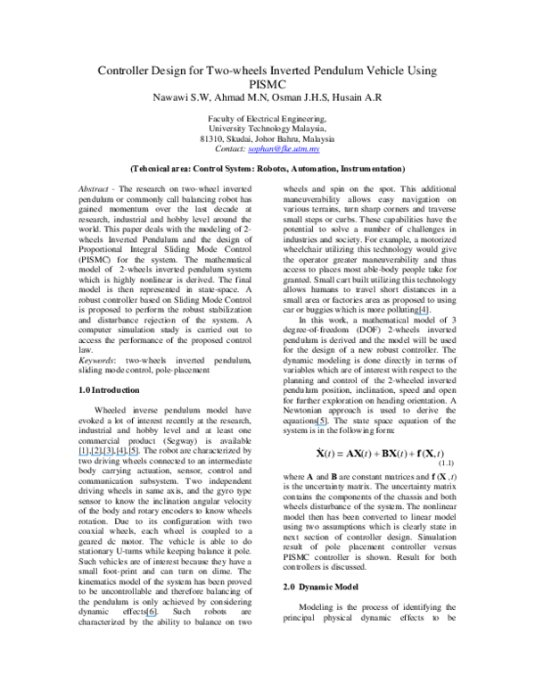 (PDF) Controller Design for Two-wheels Inverted Pendulum Mobile Robot ...