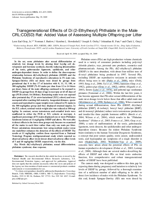 (PDF) Transgenerational Effects of Di (2-Ethylhexyl) Phthalate in the ...