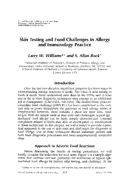 (PDF) Skin testing and food challenges in allergy and immunology practice