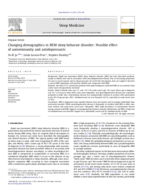 (PDF) Changing demographics in REM sleep behavior disorder Possible