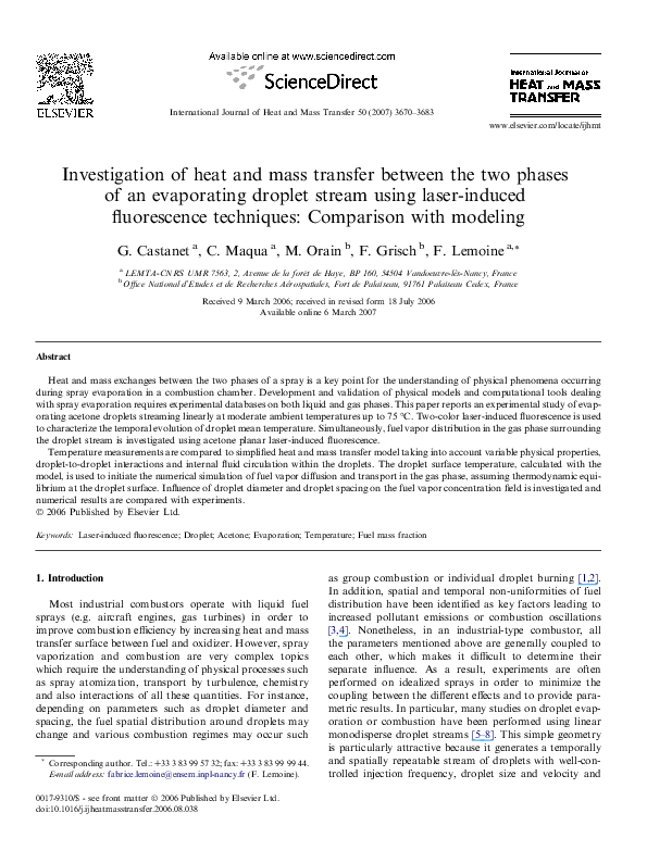 (PDF) Investigation of heat and mass transfer between the two phases of ...