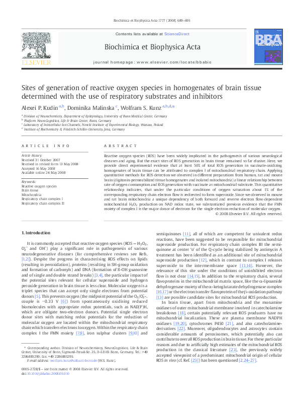 (PDF) Sites of generation of reactive oxygen species in homogenates of ...