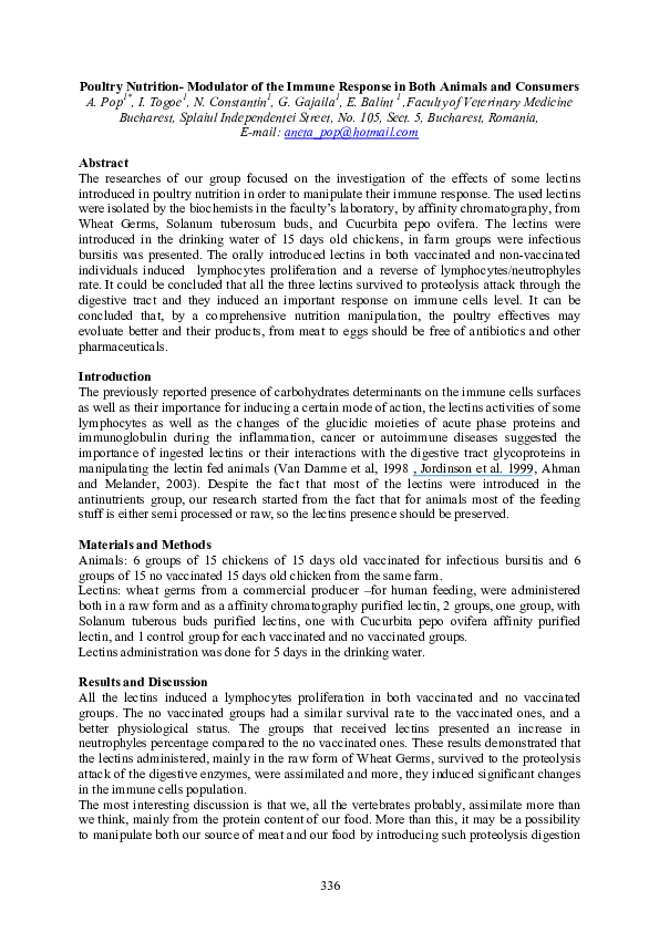 (PDF) Poultry Nutrition Modulator of the Immune Response in Both ...