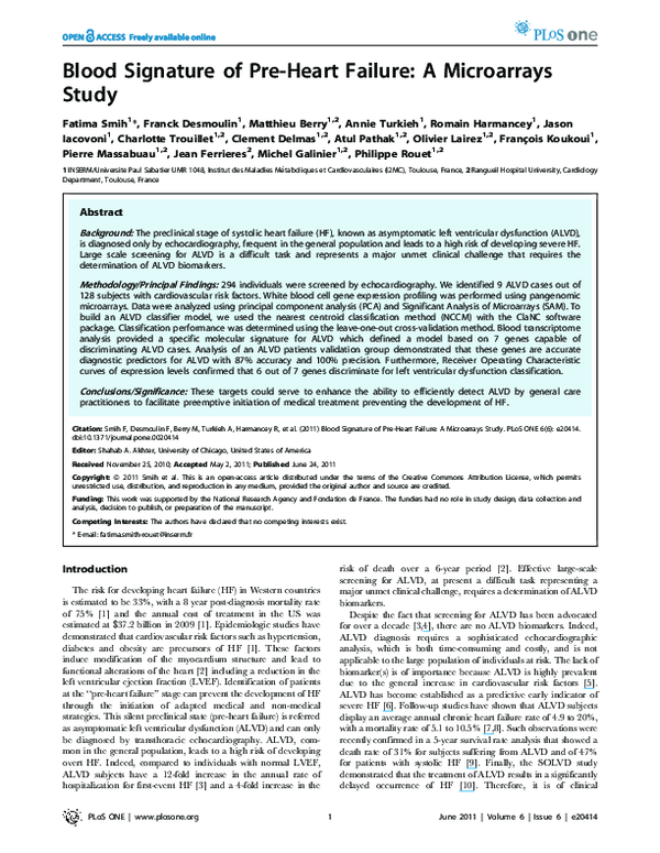  PDF Blood Signature Of Pre Heart Failure A Microarrays Study Franck Desmoulin And Atul 