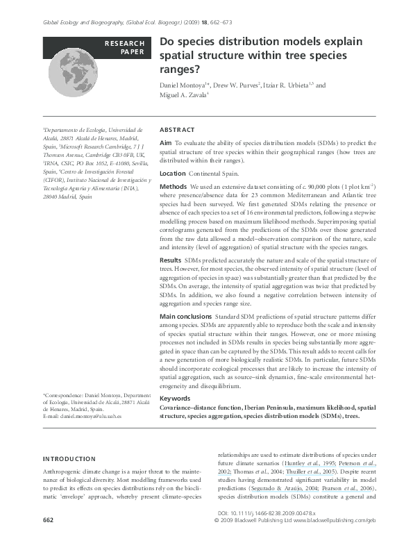 (PDF) Do species distribution models explain spatial structure within ...