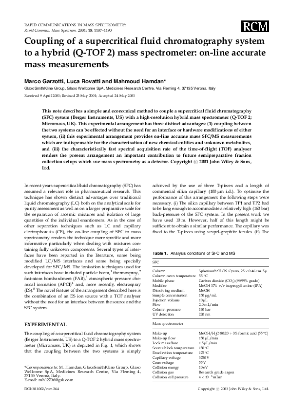 (PDF) Coupling of a supercritical Fluid chromatography system to a ...