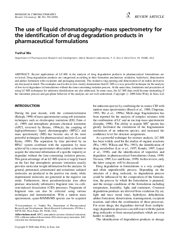 (PDF) The use of liquid chromatography±mass spectrometry for the identi