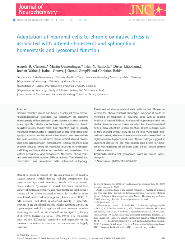 (PDF) Adaptation of neuronal cells to chronic oxidative stress is ...