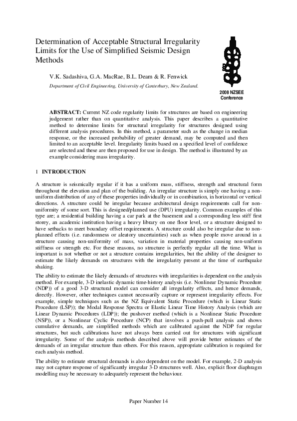 (PDF) Determination of Acceptable Structural Irregularity Limits for ...