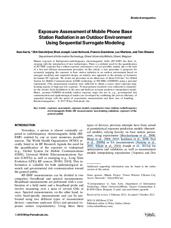 (PDF) Exposure assessment of mobile phone base station radiation in an