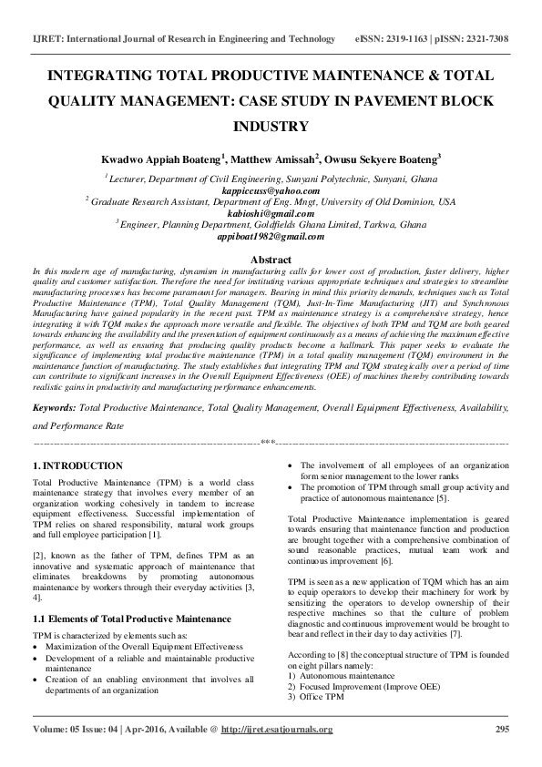 Total quality management case study pdf picture