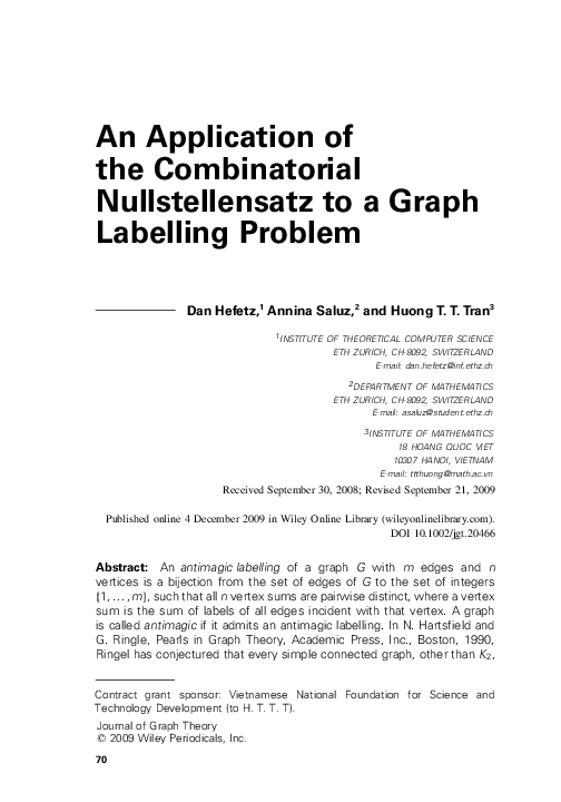 Pdf An Application Of The Combinatorial Nullstellensatz To A Graph Labelling Problem Pdf An Application Of The Combinatorial Nullstellensatz To A Graph Labelling Problem