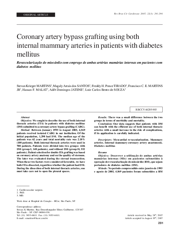 (PDF) Coronary artery bypass grafting using both internal mammary ...
