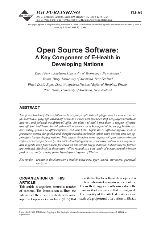 (PDF) Open Source Software: A Key Component of E-Health in Developing ...