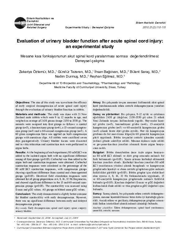 (PDF) Evaluation of urinary bladder function after acute spinal cord ...