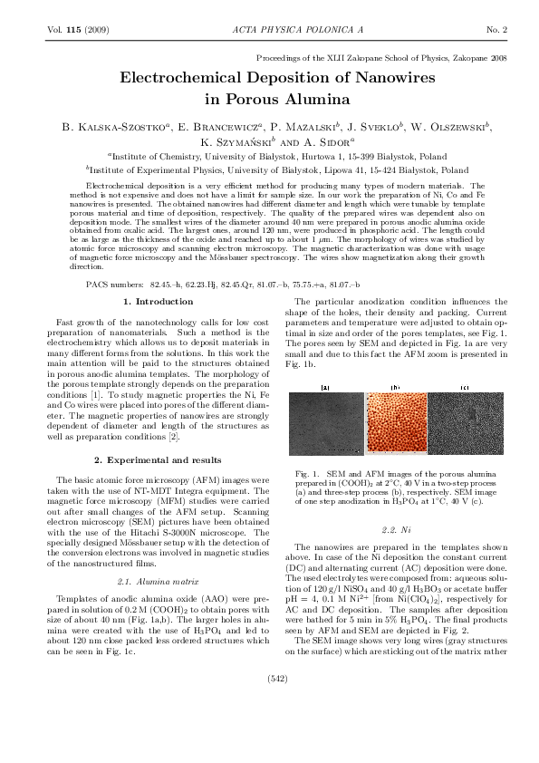 (PDF) Electrochemical Deposition of Nanowires in Porous Alumina Ewa