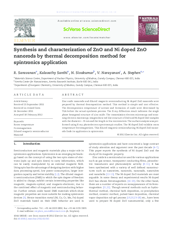 (PDF) Synthesis and characterization of ZnO and Ni doped ZnO nanorods ...