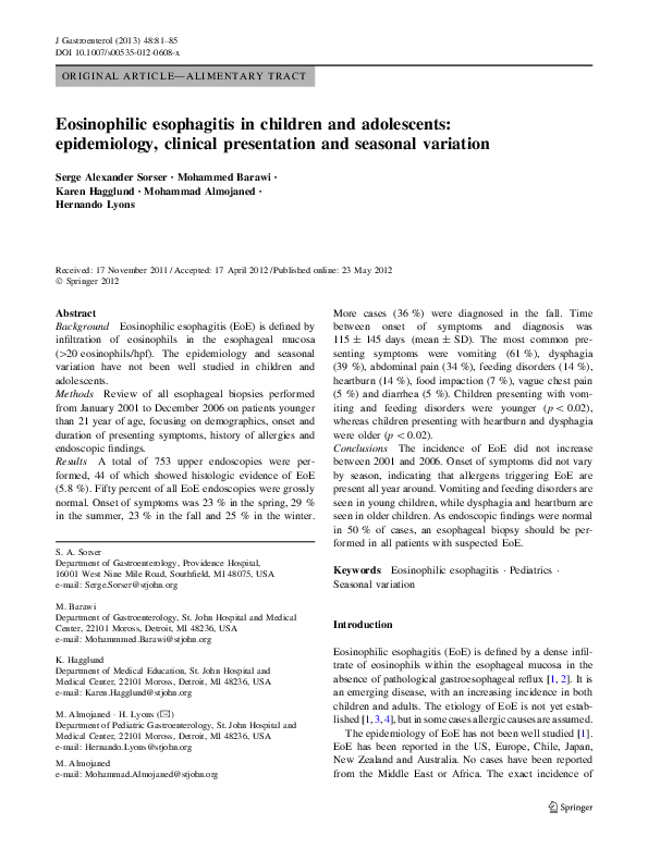(PDF) Eosinophilic esophagitis in children and adolescents ...