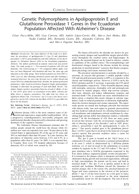 (PDF) Genetic Polymorphisms in Apolipoprotein E and Glutathione ...