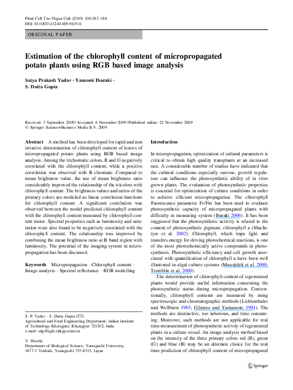 (PDF) Estimation of the chlorophyll content of micropropagated potato ...