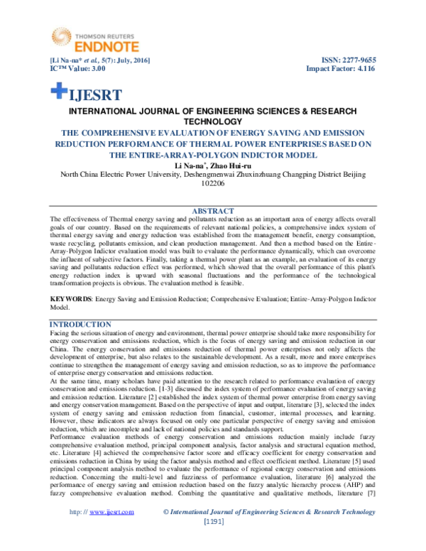 (PDF) THE COMPREHENSIVE EVALUATION OF ENERGY SAVING AND EMISSION ...