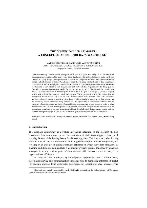 (PDF) The Dimensional Fact Model A Conceptual Model for Data