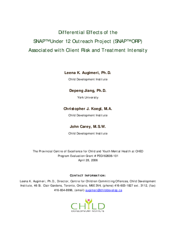 (PDF) Differential effects of the SNAP® Under 12 Outreach Project (SNAP ...