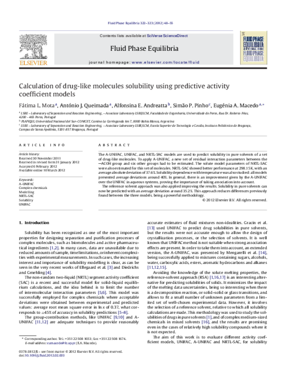 (PDF) Calculation of drug-like molecules solubility using predictive ...
