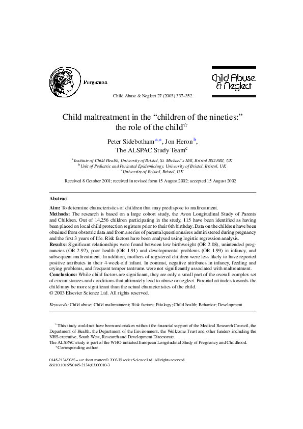 (PDF) Child maltreatment in the “children of the nineties:” the role of ...