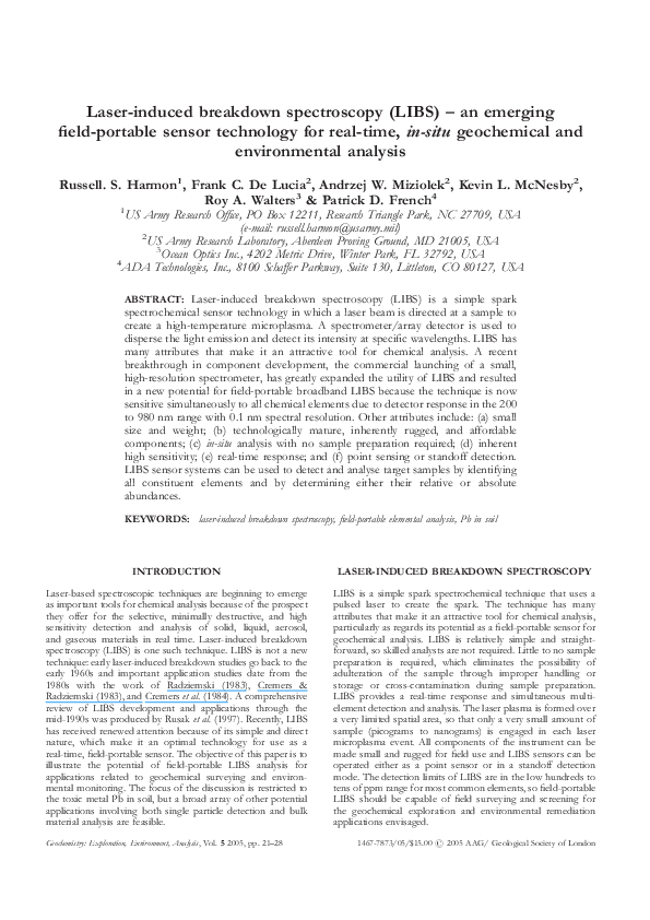 Pdf Laser Induced Breakdown Spectroscopy Libs An Emerging Field