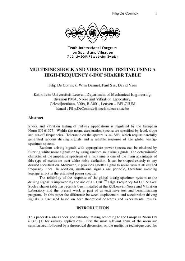 (PDF) Multisine shock and vibration testing using a high-frequency 6 ...