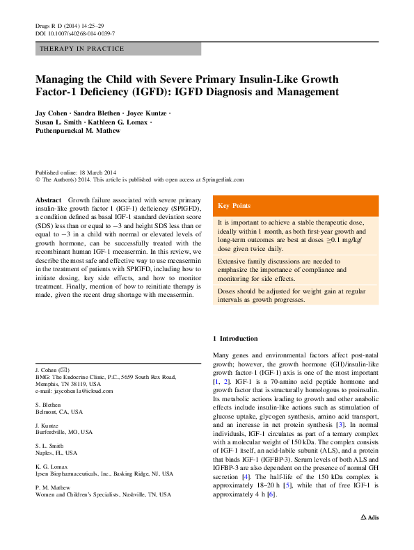 (PDF) Managing the Child with Severe Primary Insulin-Like Growth Factor ...