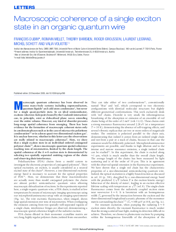 (PDF) Macroscopic coherence of a single exciton state in an organic ...