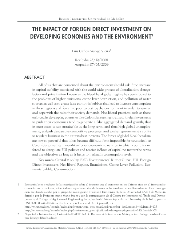 (PDF) The Impact of Foreign Direct Investment on Developing Economies ...