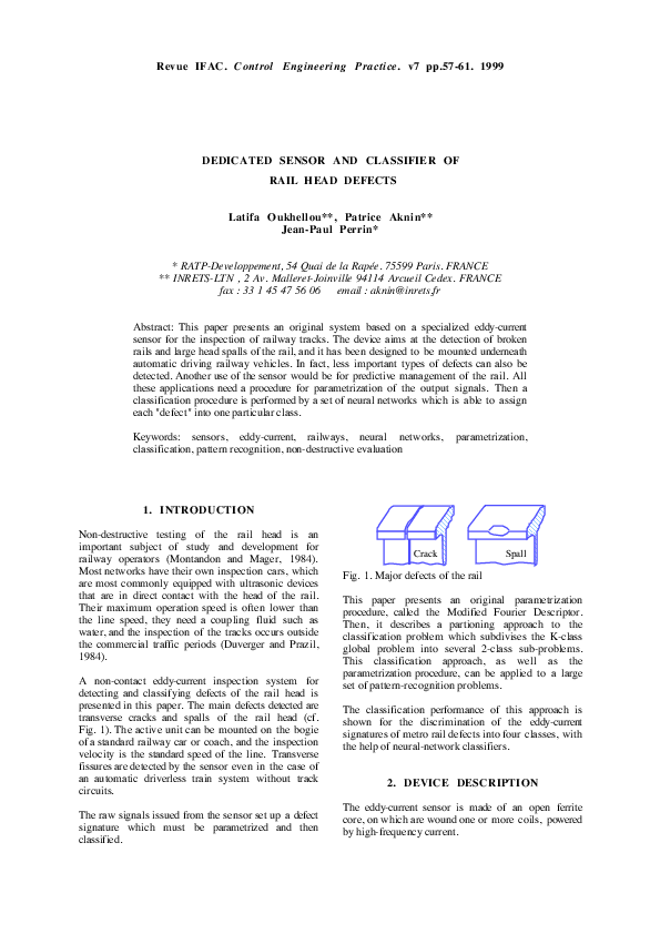 (PDF) Dedicated sensor and classifier of rail head defects latifa