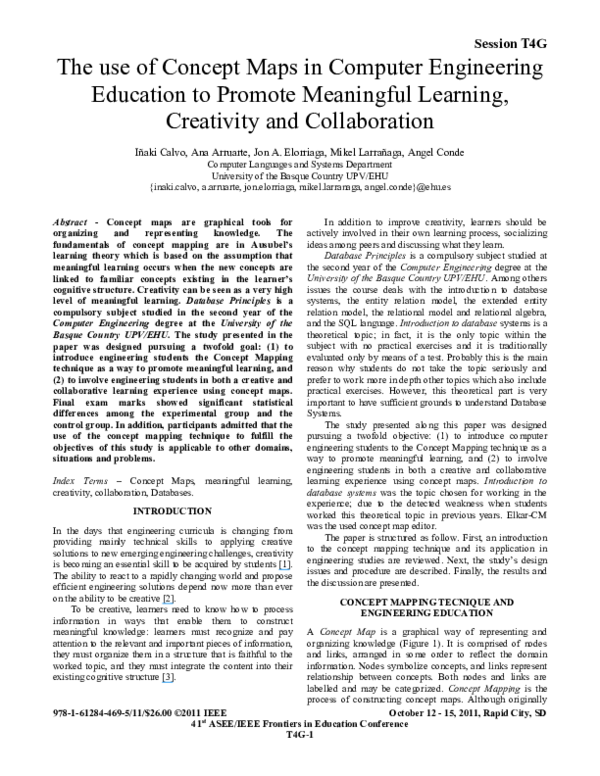 The use of concept maps in Computer Engineering education to promote meaningful learning, creativity and collaboration