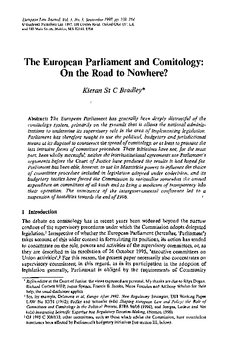 (PDF) The European Parliament and Comitology: On the Road to Nowhere