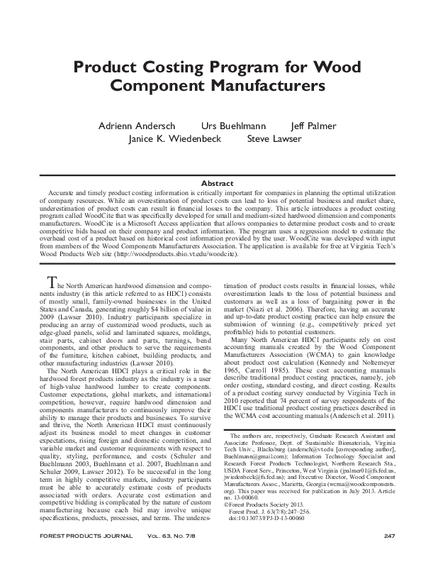 (PDF) Product Costing Program for Wood Component Manufacturers