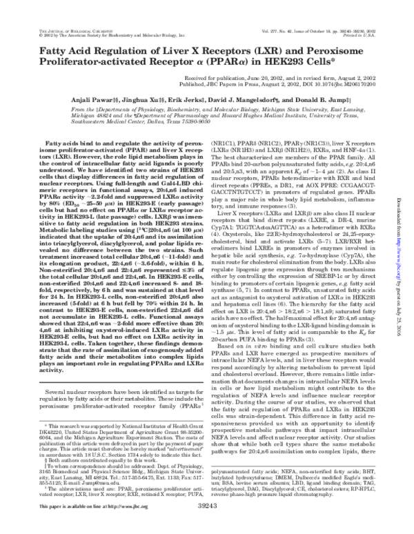 (PDF) Fatty Acid Regulation of Liver X Receptors (LXR) and Peroxisome ...