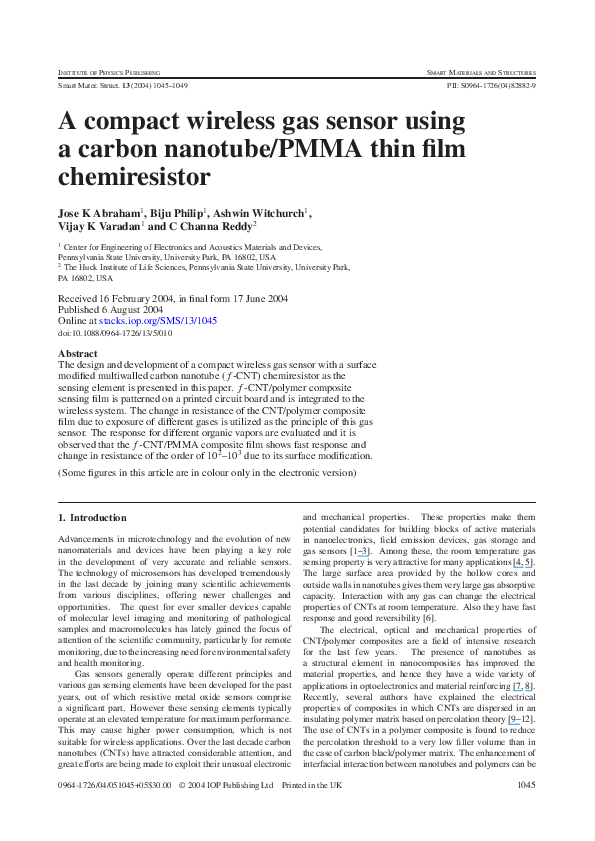 (PDF) A compact wireless gas sensor using a carbon nanotube/PMMA thin ...