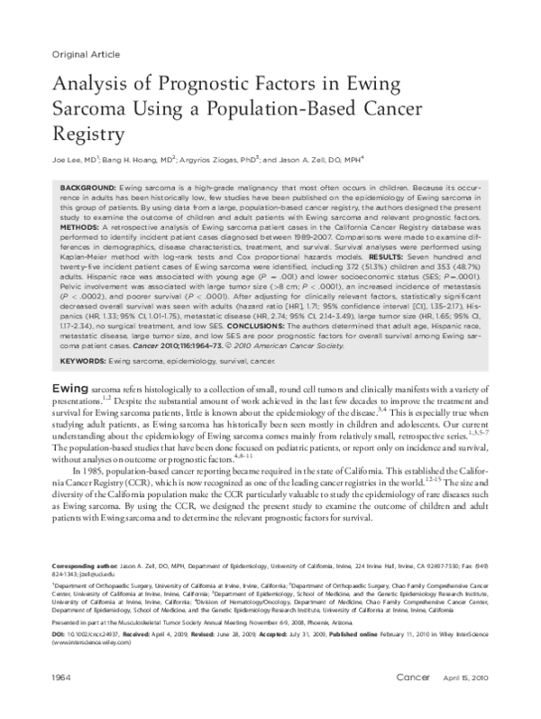 (PDF) Analysis of prognostic factors in ewing sarcoma family of tumors ...