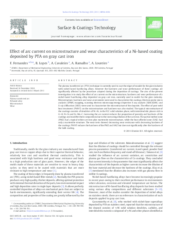 (PDF) Effect of arc current on microstructure and wear characteristics ...