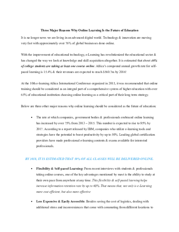 (DOC) Three Major Reasons Why Online Learning Is the Future of Education
