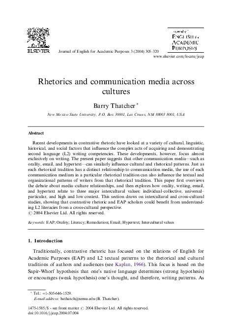 (PDF) Rhetorics and communication media across cultures