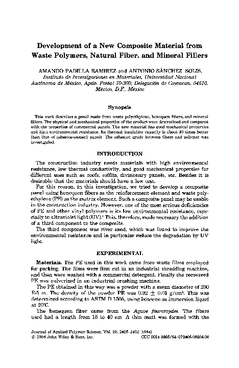 (PDF) Development of a new composite material from waste polymers ...