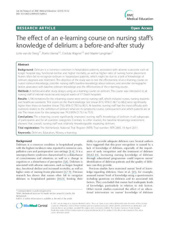 (PDF) The effect of an e-learning course on nursing staff’s knowledge ...