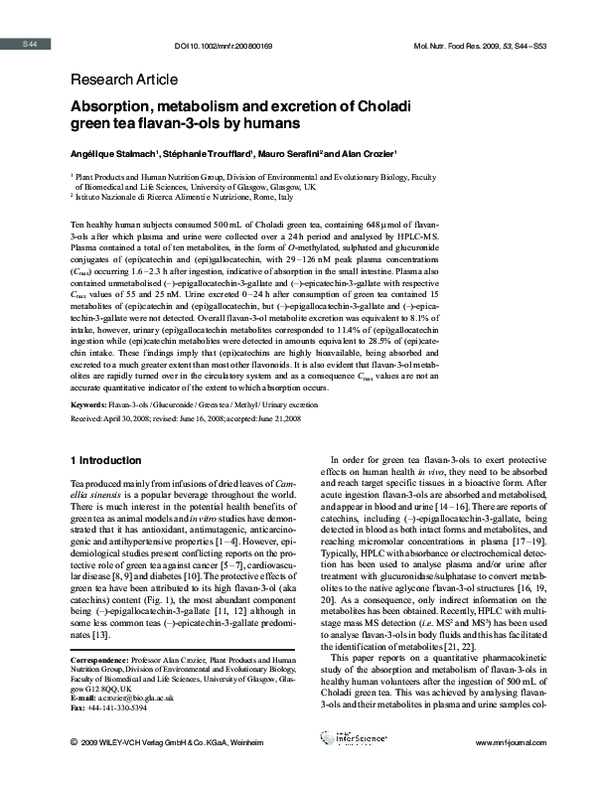 (PDF) Absorption, metabolism and excretion of Choladi green tea flavan ...