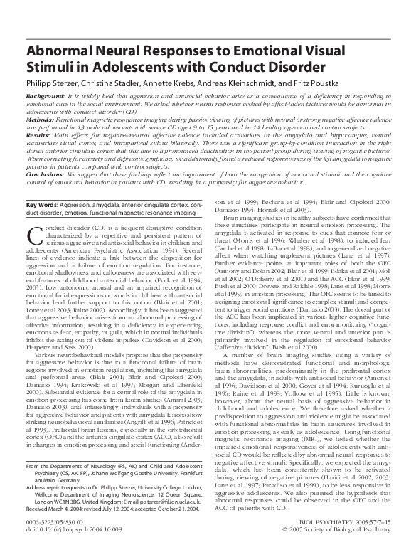 (PDF) Abnormal neural responses to emotional visual stimuli in ...