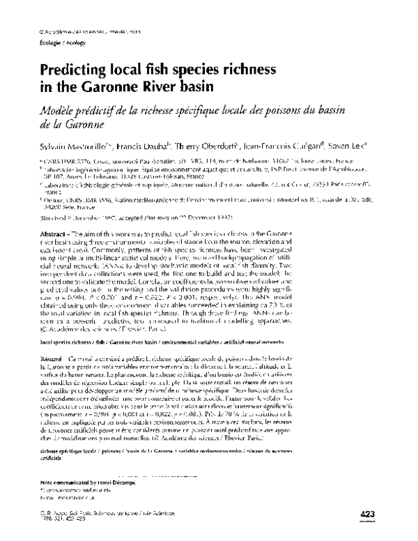 (PDF) Predicting local fish species richness in the Garonne River basin