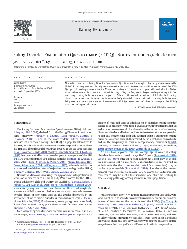 (PDF) Eating Disorder Examination Questionnaire (EDEQ) An Initial